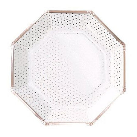 Click to view product details and reviews for Rose Gold Foiled Spotty Paper Plates 25cm Pack Of 8.