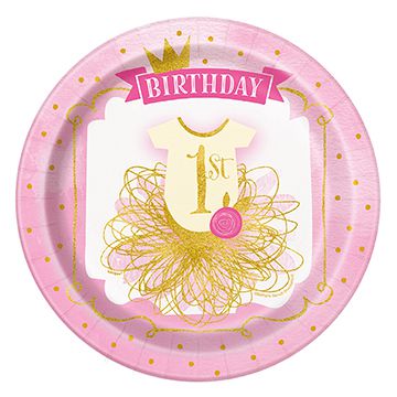 Pink And Gold First Birthday Plates 23cm Pack Of 8