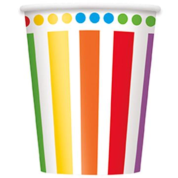 Rainbow Birthday Cups 256ml Pack Of 8