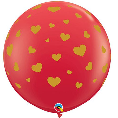 Red And Gold Hearts 3ft Latex Balloon Pack Of 2