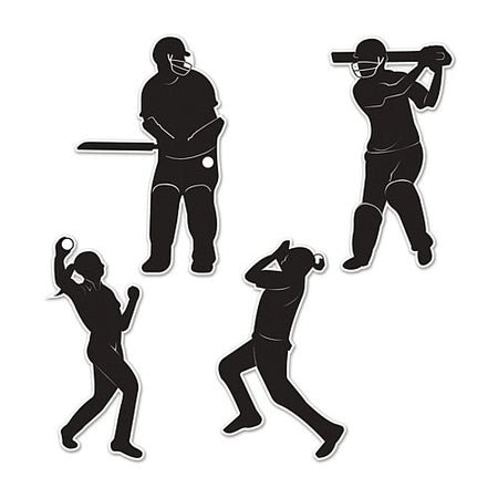 Cricket Player Silhouette Card Cutouts 25cm Pack Of 4