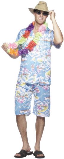 Blue Hawaiian Floral Shirt Shorts Costume