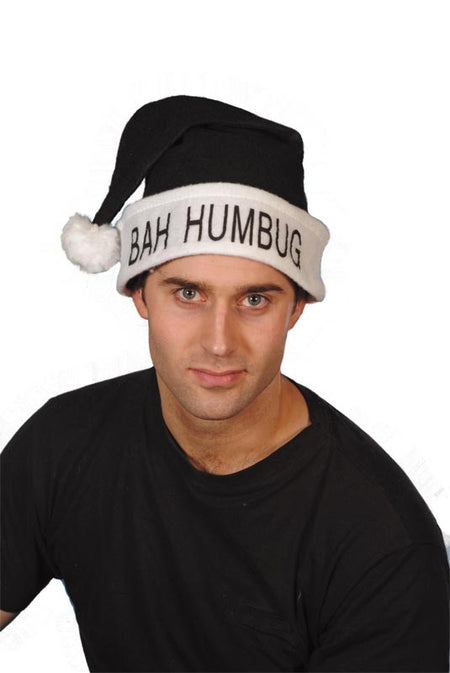 Click to view product details and reviews for Budget Bah Humbug Black Santa Hat.