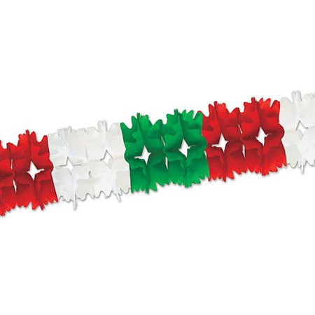 Click to view product details and reviews for Giant Red White And Green Tissue Garland 44m.