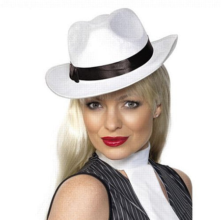 Click to view product details and reviews for White Deluxe Gangster Hat.