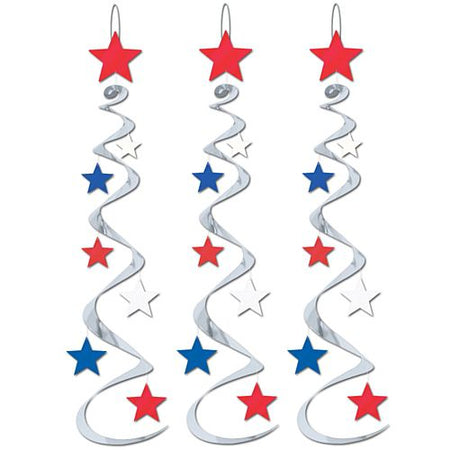 Red White And Blue Star Swirl Decorations 76cm Pack Of 3