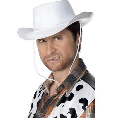 Click to view product details and reviews for White Plastic Flock Cowboy Hat.
