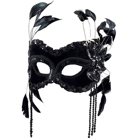Click to view product details and reviews for Black Velvet Mask With Feathers.