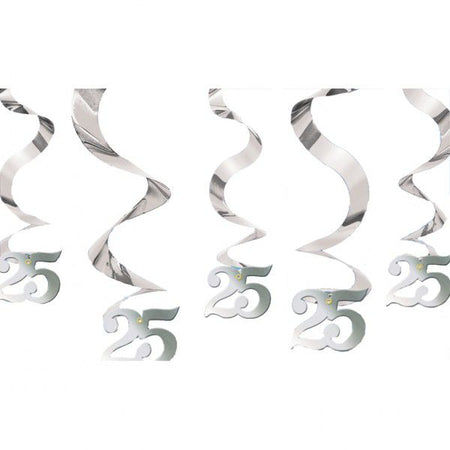 Silver Anniversary Wishes Hanging Swirls Pack Of 5