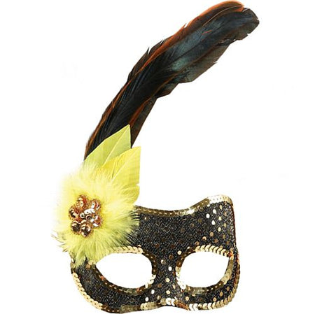 Sequin Face Mask Black Gold Yellow