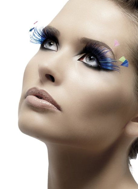 Click to view product details and reviews for Blue Eyelashes With Coloured Feathers.