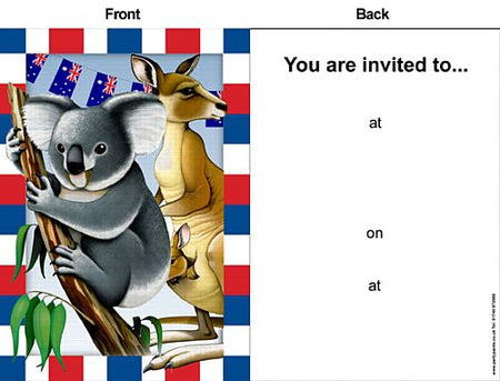 Australia Day Themed Invites Pack Of 8