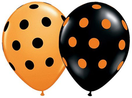Big Polka Dot Orange Black Qualatex Balloons 11 Pack Of 10