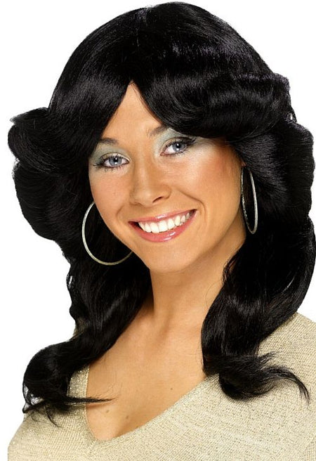 70s Layered Black Flick Wig