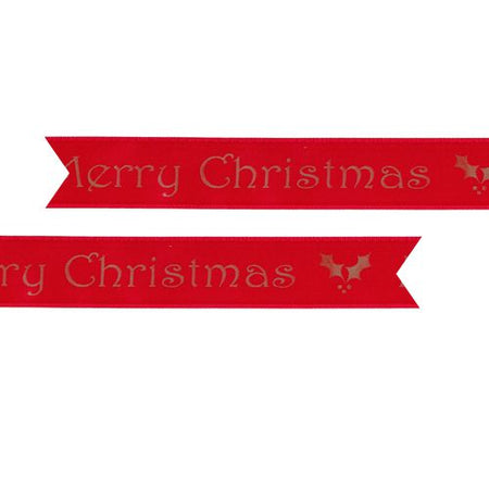 Red Merry Christmas Ribbon 25mm Per Metre