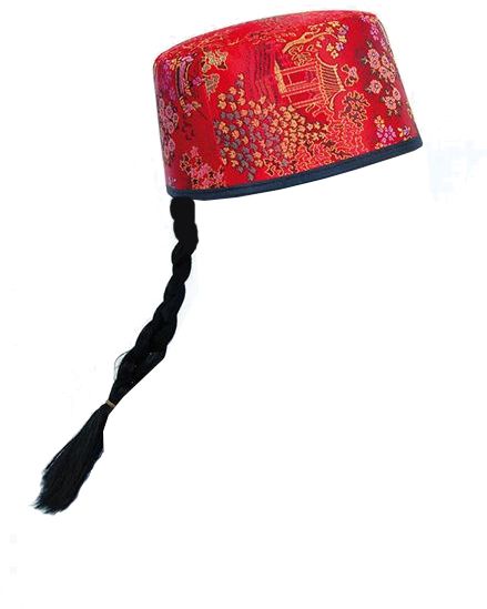 Red Chinese Mandarin Hat With Plait