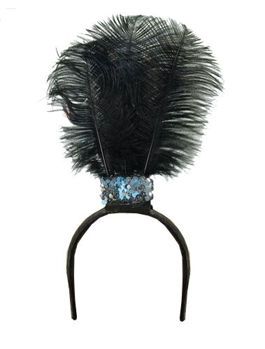 Flapper Headband With 3 Feathers Black