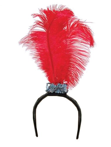 Flapper Headband With 3 Feathers Red