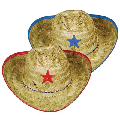 Child Straw Cowboy Hats Assorted Colour Bands