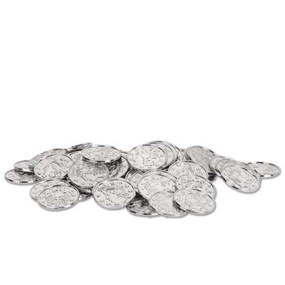 Plastic Silver Coins 38cm Pack Of 100