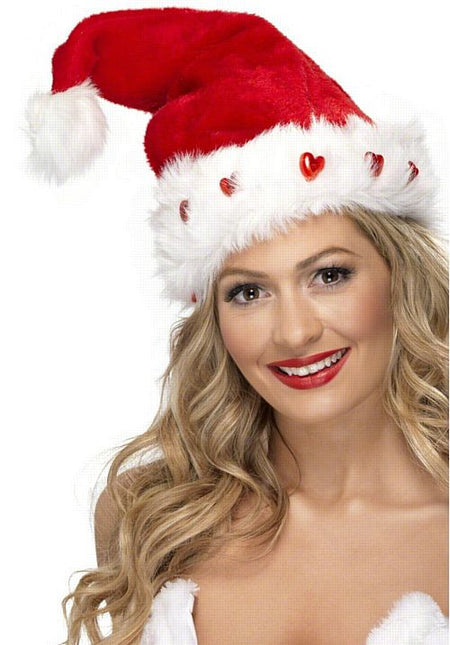 Light Up Santa Hat With Hearts