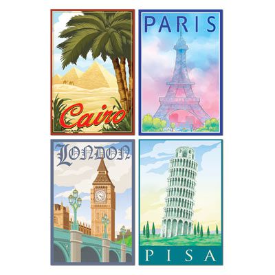 International Travel Cutouts 406cm Pack Of 4 Assorted Designs