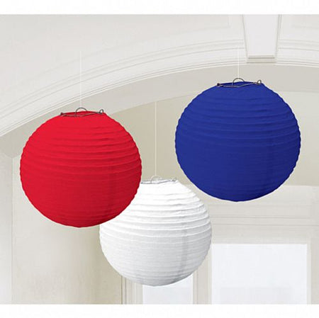Red White And Blue Paper Lanterns 24cm Pack Of 3