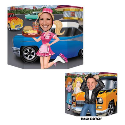 Click to view product details and reviews for Car Hop Greaser Stand In Photo Prop Reversible 2 Designs 94cm.