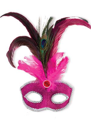 Click to view product details and reviews for Pink Mask With Tall Peacock Feathers.