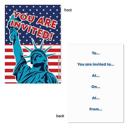American Flag And Statue Of Liberty Invites Pack Of 8