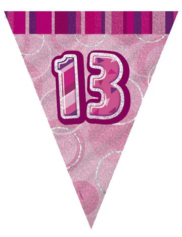 Birthday Glitz Pink 13 Prismatic Bunting 27m