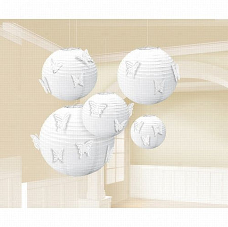 Click to view product details and reviews for White Paper Lanterns With Butterfly Attachments Pack Of 5.