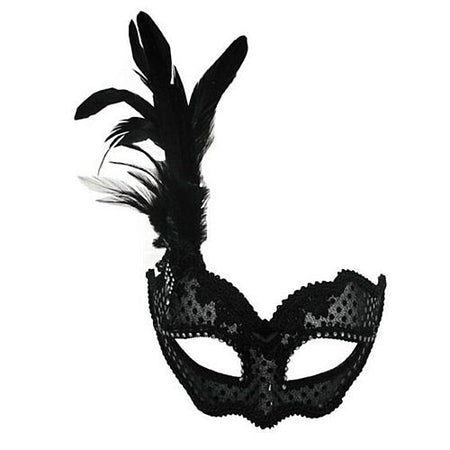 Transparent Black Mask With Feathers