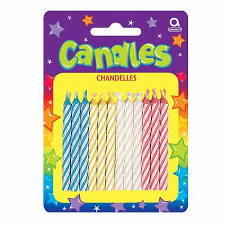 Assorted Candy Stripe Candles 63cm Pack Of 24