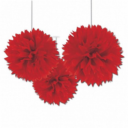 Red Fluffy Paper Decorations 40cm Pack Of 3