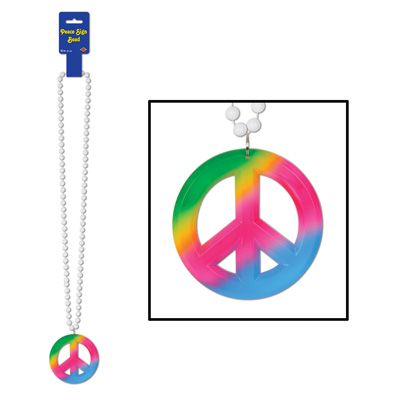 Beads With Tie Dyed Peace Sign Medallion 914cm