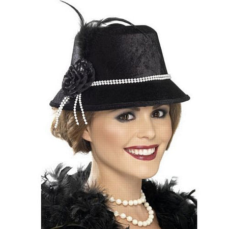 20s Hat Black With Flower