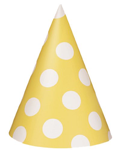 Yellow Dots Cone Hats Pack Of 8