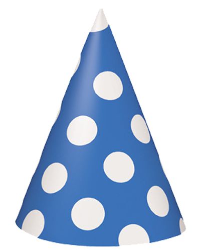 Click to view product details and reviews for Blue Dots Cone Hats Pack Of 8.