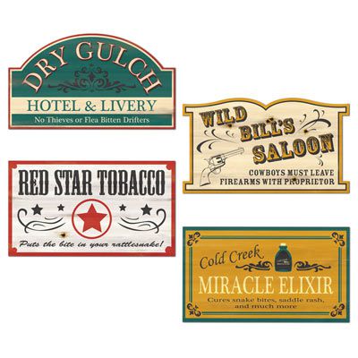 Old Style Western Sign Cutouts 4 Assorted Designs 406cm Pack Of 4