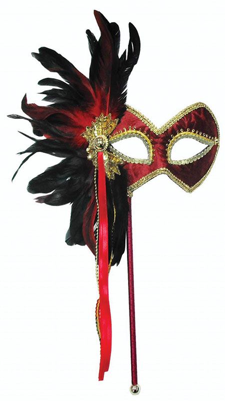 Click to view product details and reviews for Red Feather Mask On A Stick.