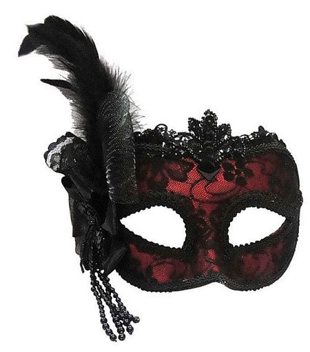 Red Mask With Side Feather On Headband