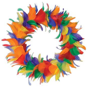 Click to view product details and reviews for Rainbow Feather Wreath 203cm.