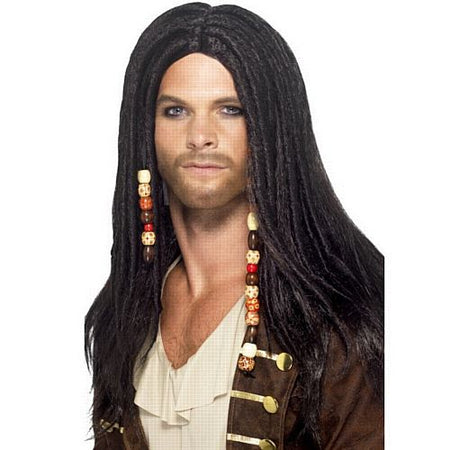 Pirate Wig Black With Beads