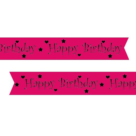 Happy Birthday Fuschia Pink Printed Ribbon 25mm Per Metre