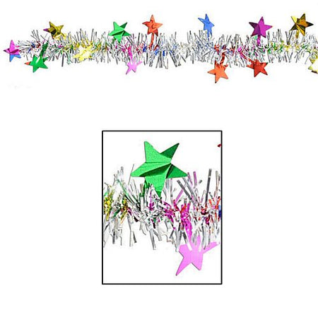Click to view product details and reviews for Multicolour Metallic Star Tinsel Garland 366m.