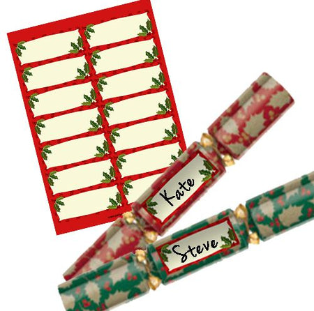 Red Holly Personalised Christmas Cracker Labels Sheet Of 14