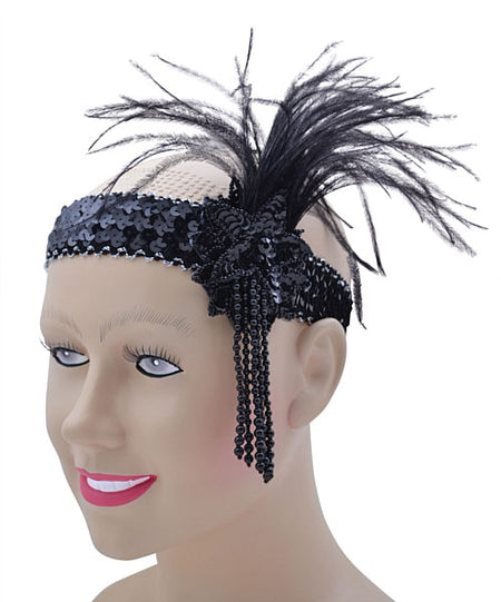 Flapper Headband Deluxe Black Sequin