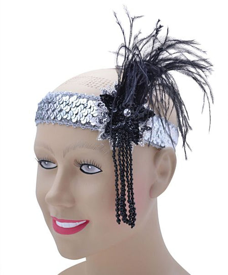 Flapper Headband Deluxe Silver Sequin