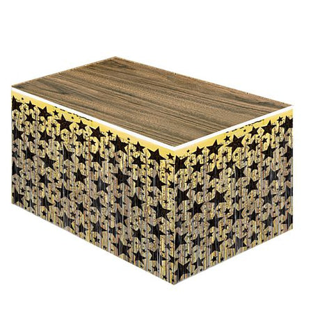 Click to view product details and reviews for Metallic Table Skirting Gold With Black Stars 76cm X 43m.